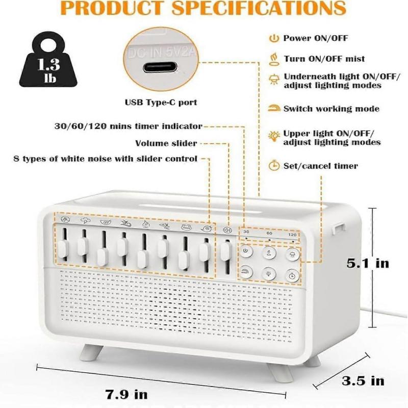 2025 Latest Model Sound Machine, White Noise Sleep Aid Night Light Humidifier, 4 in 1 Blu
