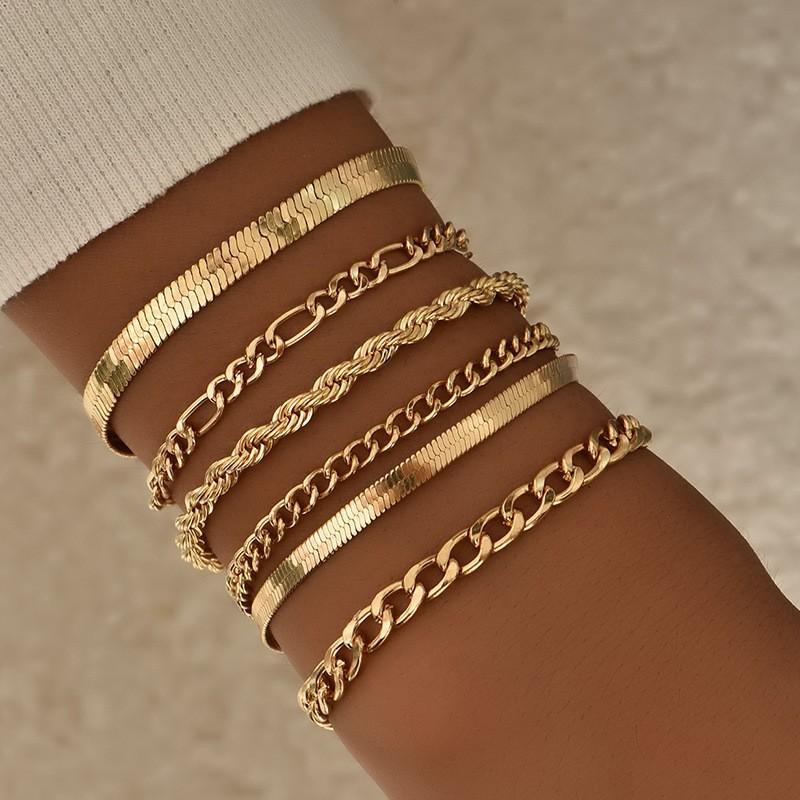 Jewelry 6-Piece Set, Simple Twist Snake Slice Chain, Personalized Thick Chain Bracelet