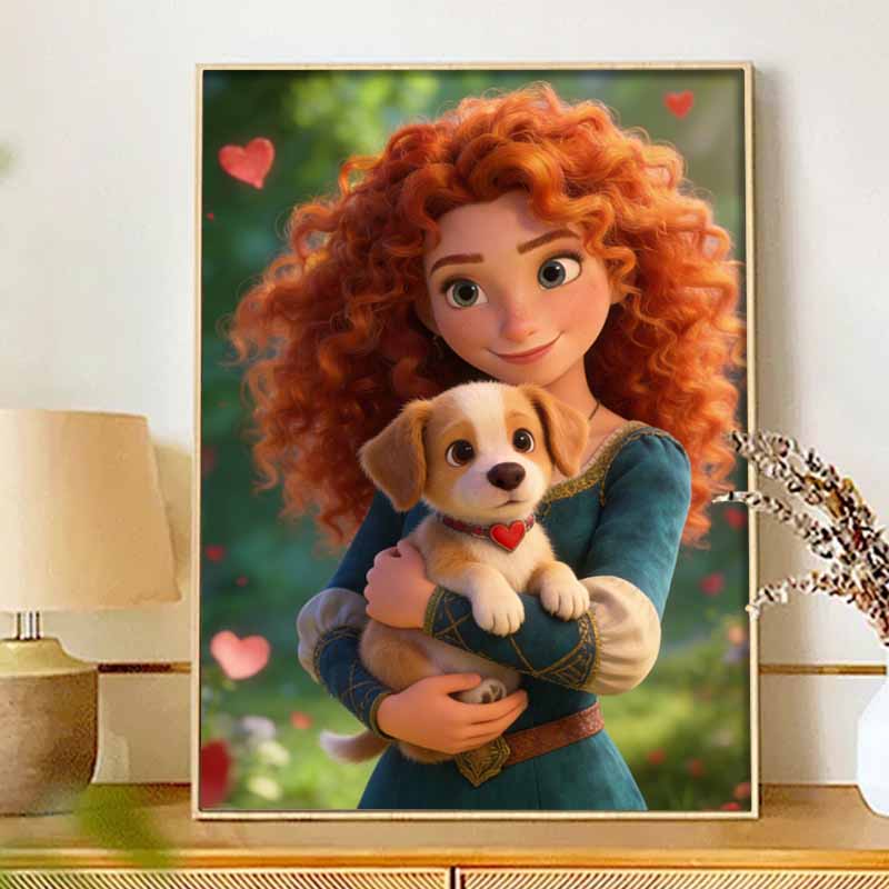 Disney Diamond Painting Kit Unframed Merida Puppy Classic Style Home Decor Craft, Perfect Gift Idea