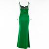 Robe Longue Satinée pour Femme à Col Drapé Bretelles Fines Dos Nu Fente Haute Moulante Sexy Robe de Soirée Cocktail Invité de Mariage Formelle