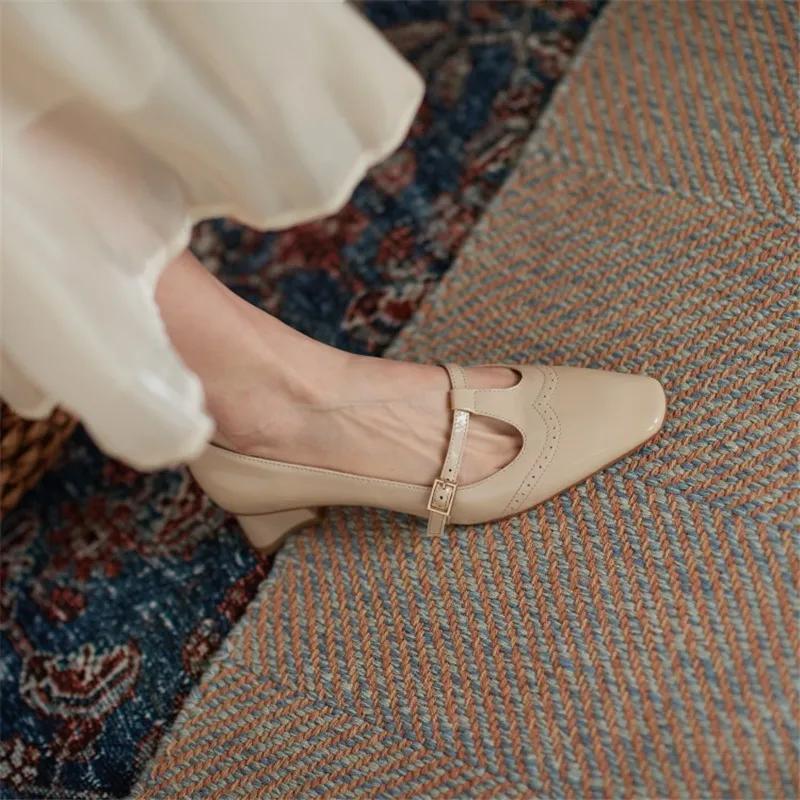 Fashion 2025 Spring Women Shoes Patent Leather Solid Color T-shaped Buckle Square Toe Chunky Heel Versatile Single Shoes Item No.1302