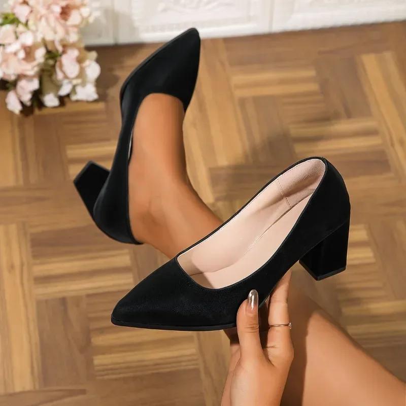 Moda 2024 Wysokiej Jakości Buty Damskie Jedno Kopnięcie Damskie Czółenka Jesień Szpiczasty Nosek Jednolite Sukienka Impreza Klocek Obcas Płytkie Duży Rozmiar Buty