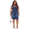 European & American Style Women's Spring Fashion Studded Round Neck Sleeveless Denim Dress 89378