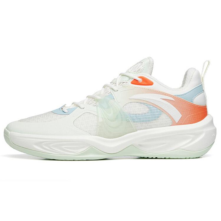 New Anta Wind Cave 3 Cushioning Anti Slip And Wear Resistant Low Top Performance Basketball Shoes White Green Orange 112231605-2