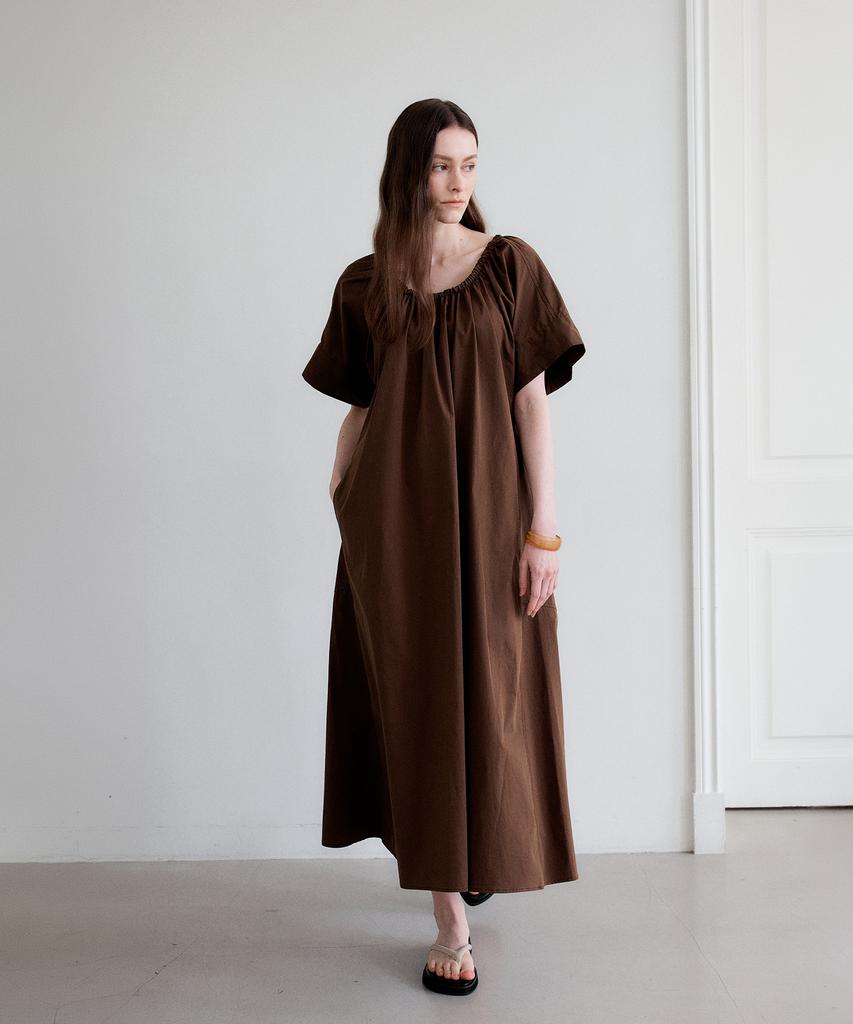 The Ello Soft System Off-Shoulder Flare Dress (Brown)