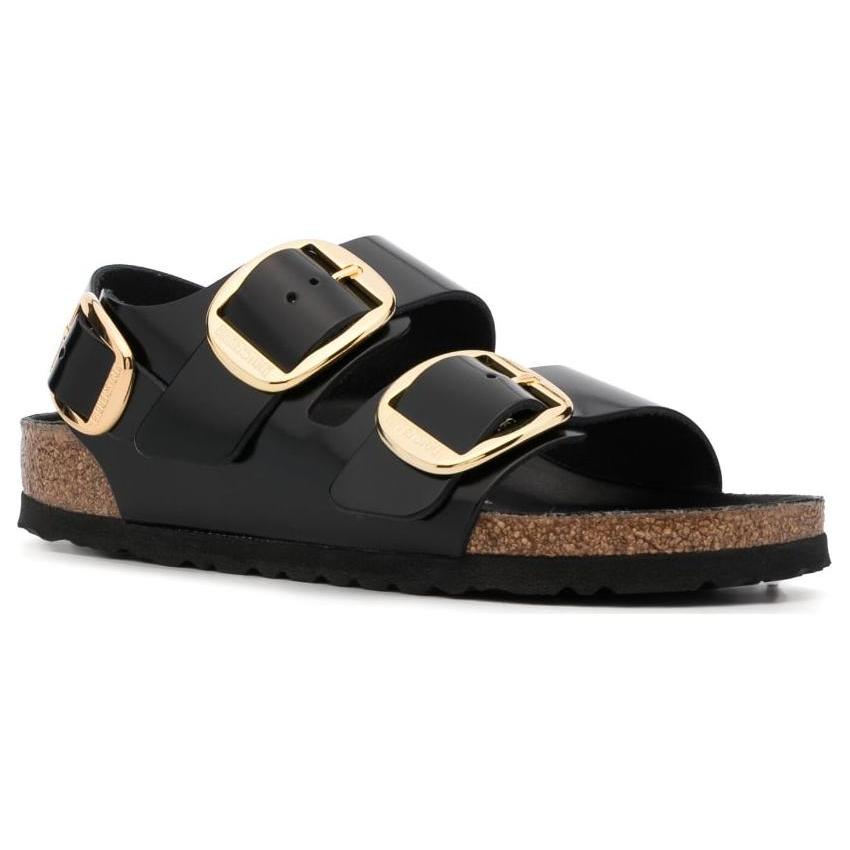Birkenstock Wmns Milano Big Buckle Natural Patent Leather Narrow 'Black' Women's 1024211