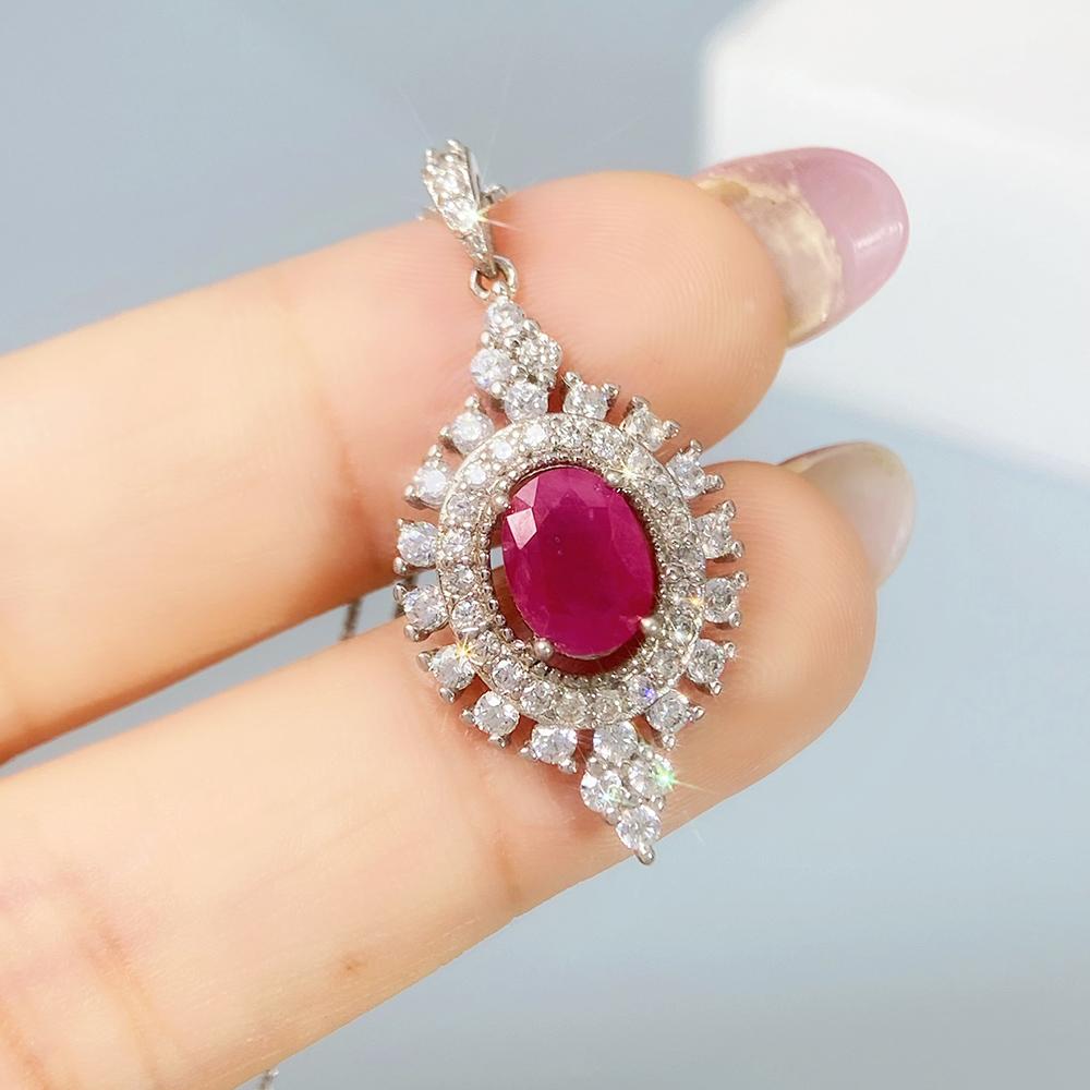 925 Silver Ruby Pendant Necklace with Natural Red Gemstone for Women July Birthstone Fine Jewelry серебряный