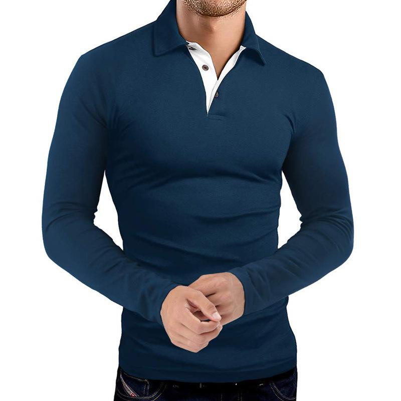 Men'S Long-Sleeved Lapel Polo Shirt Men'S Business Golf Wear Men'S T-Shirt