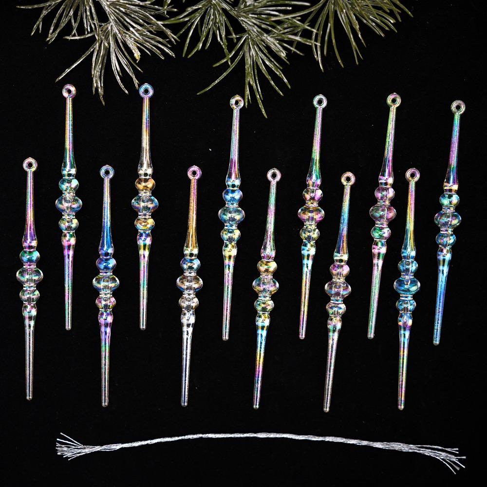 12Pcs Transparent Christmas Icicle Pendants Twisted Design Crushed Ice Acrylic Christmas Tree Ornaments DIY Elegant