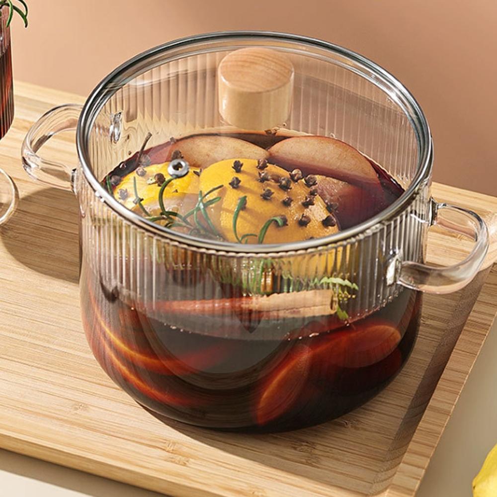 1.6L Double Ear Striped Glass Pot Easy Cleaning Soup Heating Pot Kitchen Accessoires