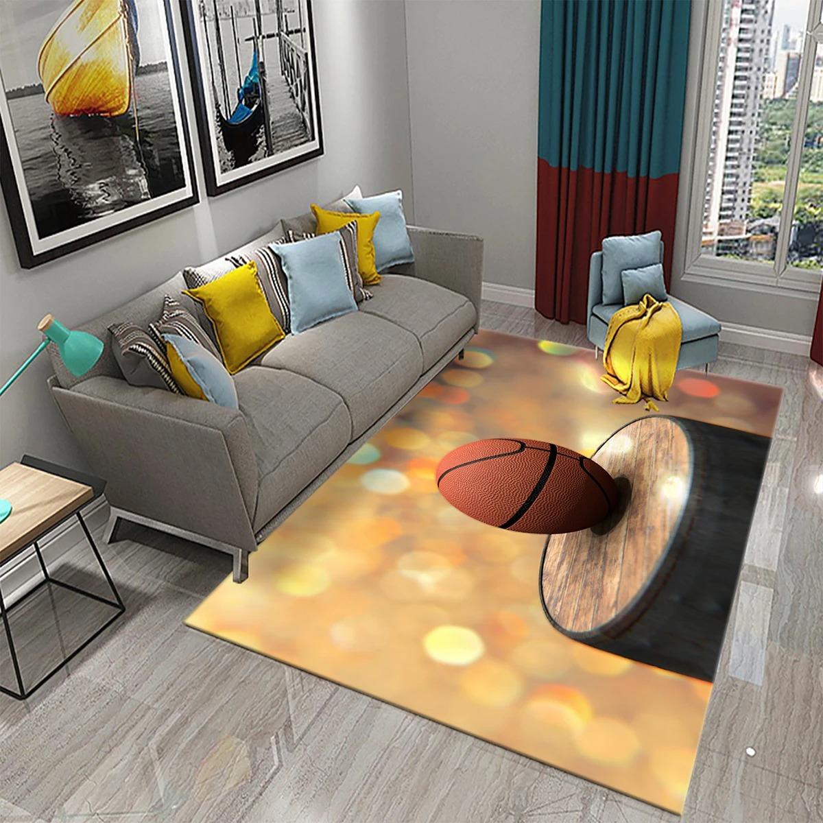

Basketball Pattern Carpet Teen Boys Playroom And Living Room Sofa Non-Slip Floor Decor 40x60cm