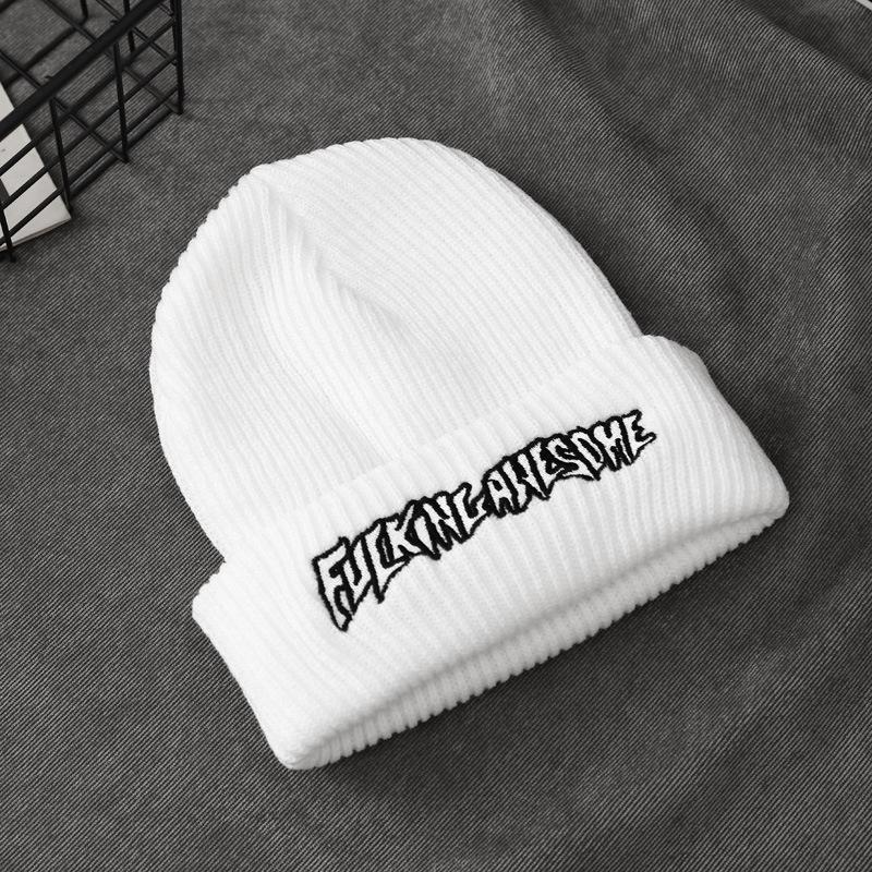 Letter Embroidered Wool Hat Korean Version Ins Fashionable Autumn and Winter Style Warm and Cold Knitted Hat Striped Versatile Cold Hat