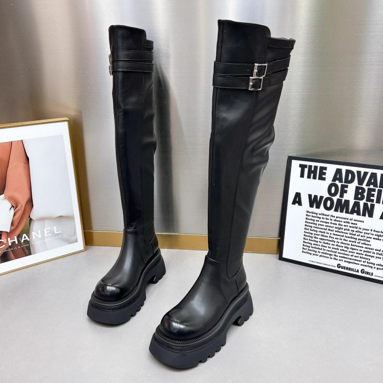 

Black Vintage Height Raising Platform Boots Women s Western Cowboy Boots Thick Heel Tall Knight Boots Over Knee Boots Tide 40 чорний