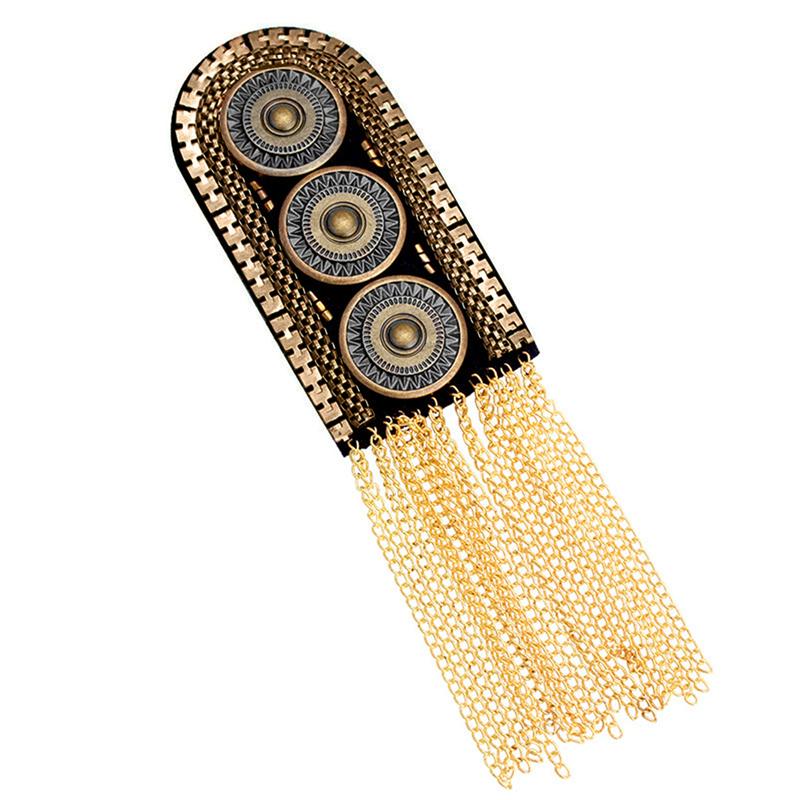 Fashion Retro Metal Tassel Epaulet Badge Personalized Clothing Suit Accessories Handmade Shoulder Brooch золотой