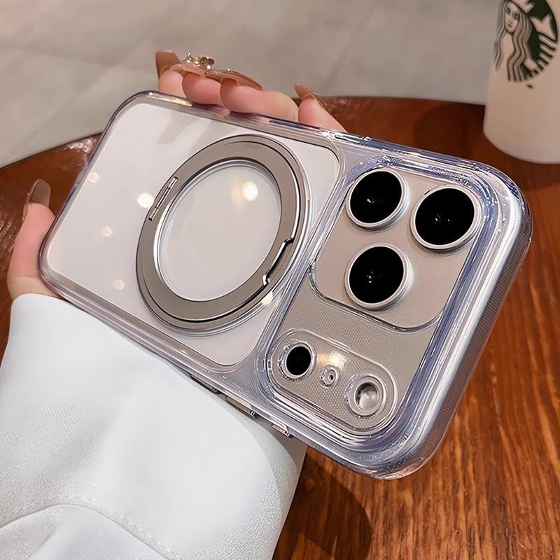 Matte Rotating Bracket Holder Magnetic Phone Case For iPhone 17 16 15 14 13 Pro Max For Magsafe Ring Stand Shockproof Back Cover