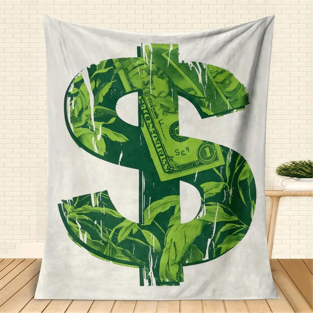 Green Dollar Sign Flannel printed blanket suitable for all seasons suitable for living room office sofa and travel 180x250CM