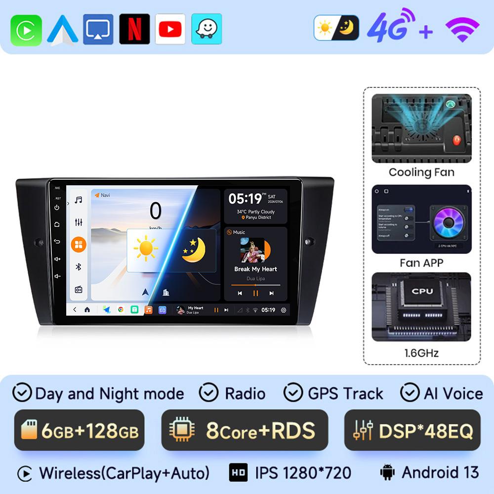 JIUYIN 9" Android 13Car Radio For BMW 3-Series E90 E91 E92 E93 wireless CarPlay Android 13 Auto car intelligent systems No 2 din