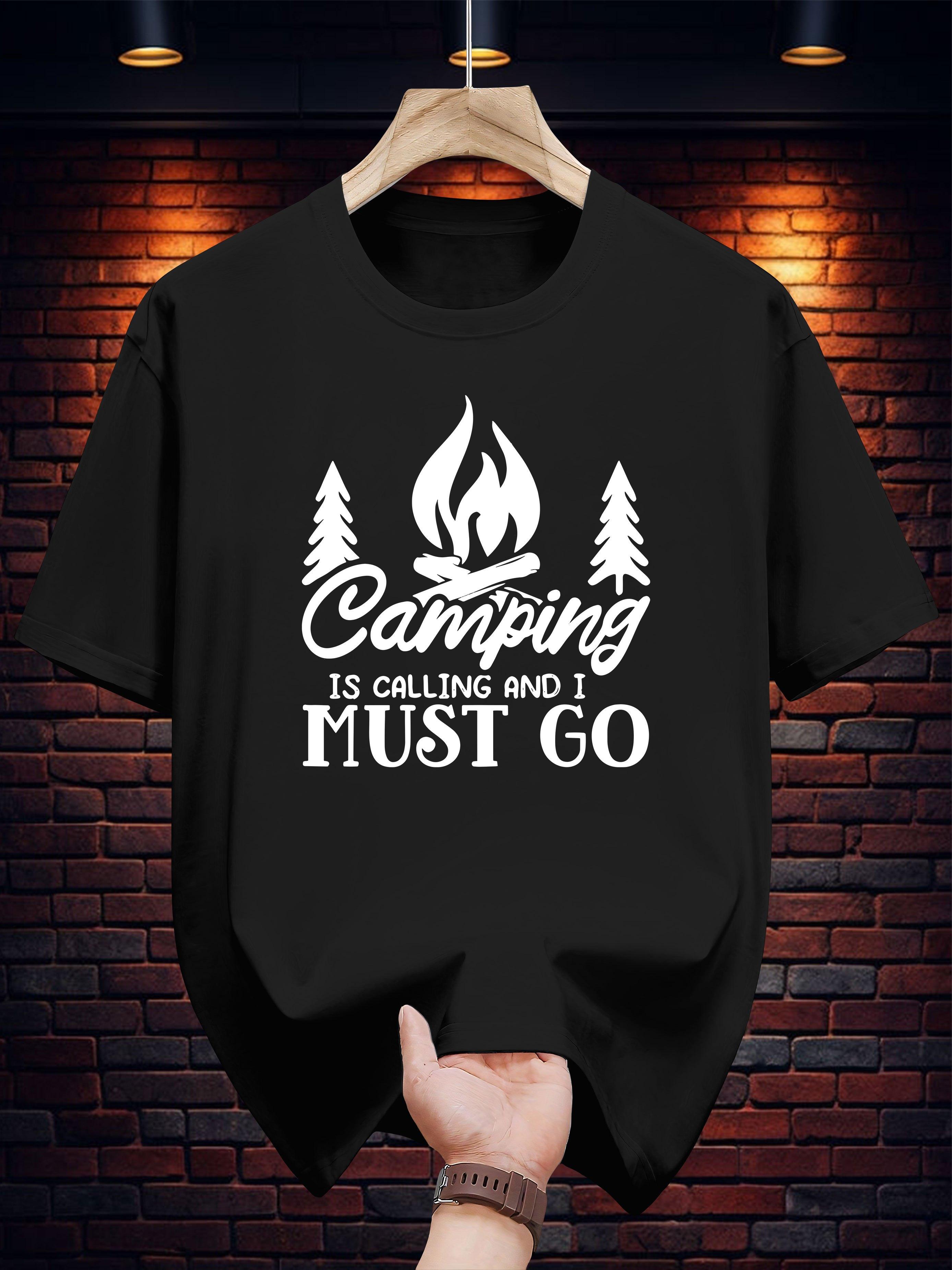 

Heavyweight Cotton Camping Graphic T-shirt - Navy Blue Outdoor Tee with Camping is Calling Slogan - Breathable Summer Shirt for Hiking S