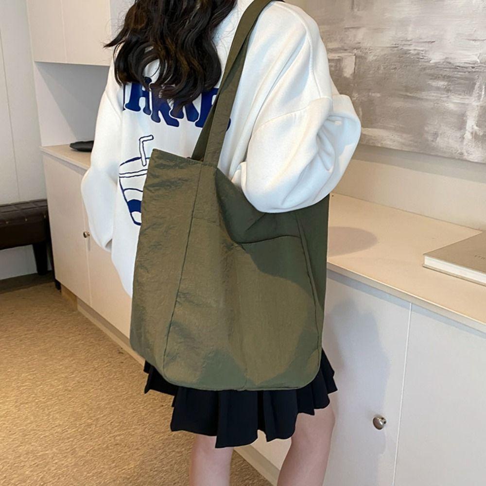 Solid Color Large Capacity Tote Bag Lightweight Zipper Commute Bag Single Shoulder Bag  Outdoor