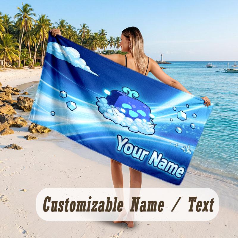 Personalized Beach Towel,Blox Fruits Custom Printed Name Text, Super Absorbent Towel For Beach Vacation