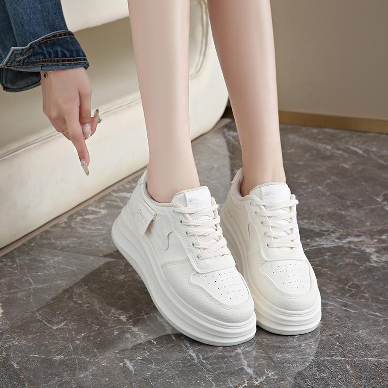 Fashion CRLAYDK Women's Skateboard Sneakers Casual Walking Height Increase Shoes PU Leather Lace Up Platform Ladies Shopping Tennis
