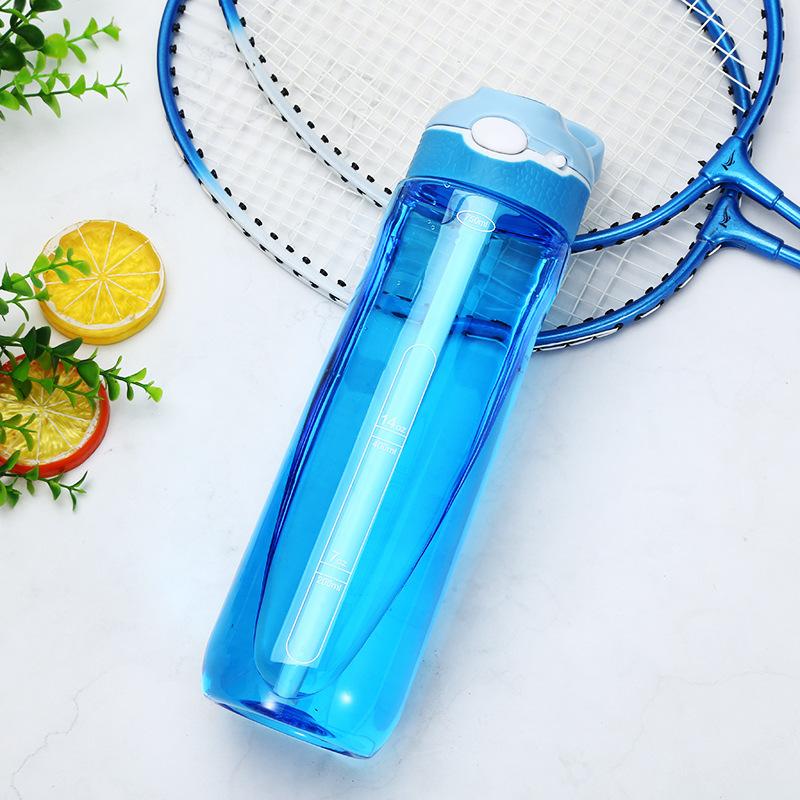 750ml Sports Water Bottle with Straw for Camping Hiking Outdoor Plastic Transparent BPA Free Bottle for Men Drinkware