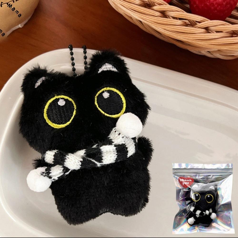 10cm Black Soft Plush Cat Doll Keyring Desktop Decorations Big Eye Cat Plush Pendant Couple Bag Charms Gift