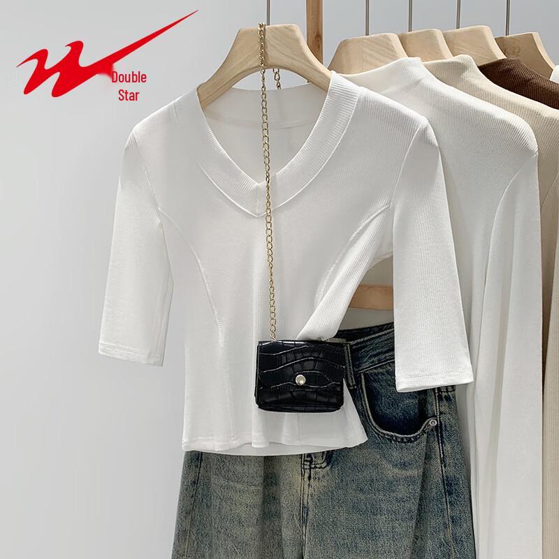Women s V-Neck Slim Fit Mid-Sleeve T-Shirt M