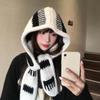 Windproof Winter Knitted Scarf Keep Warm Stripes Hat Scarf Hooded Scarf for Women  Autumn Winter