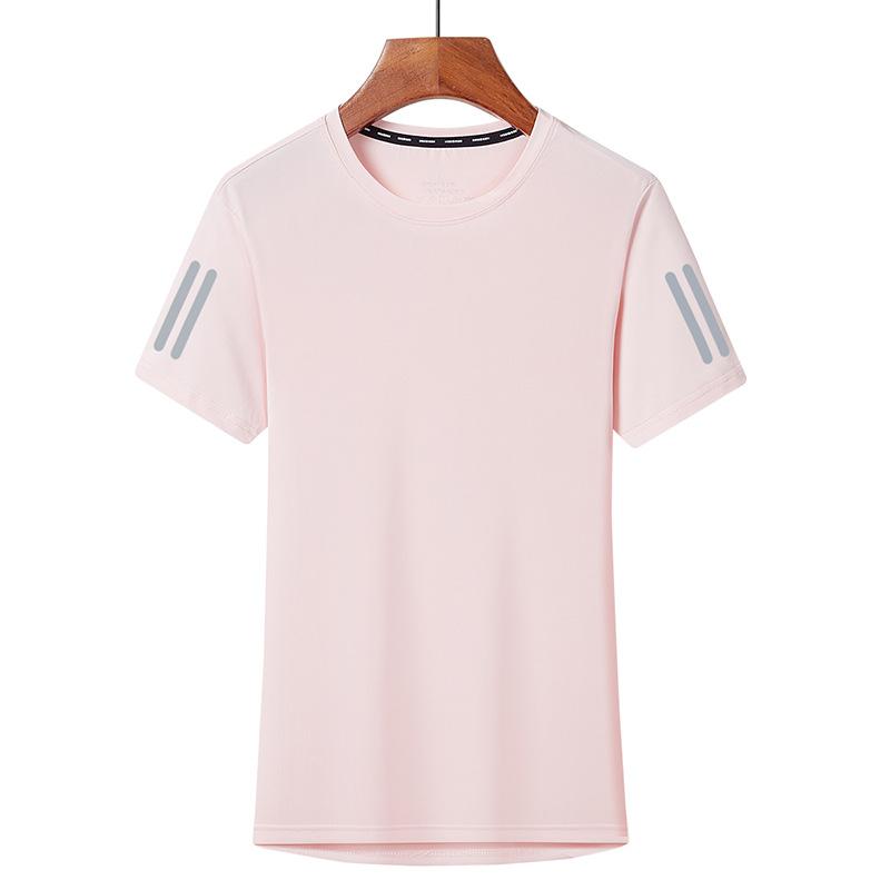 Summer Ice Silk Breathable T-shirt Round Neck Solid Color Quick Drying Casual Sports Fitness Running Short Sleeved Top for Women