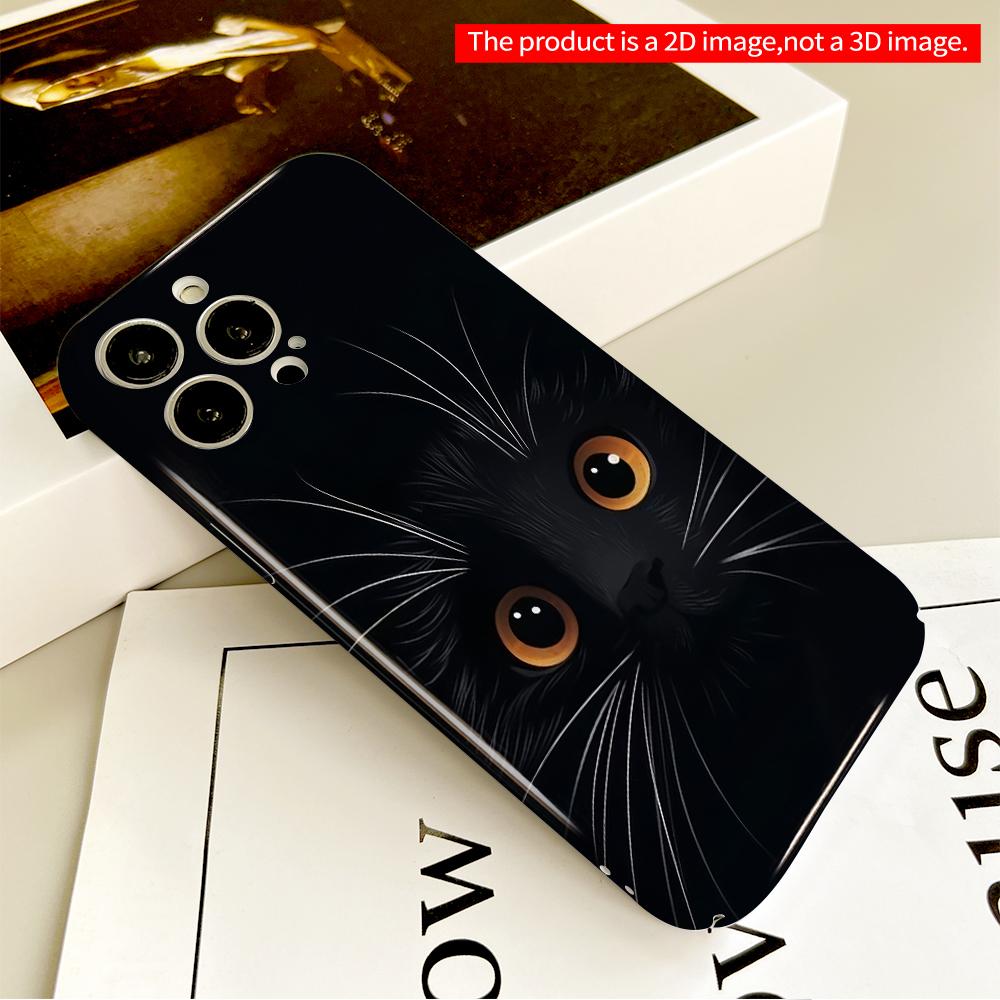 2DFlat Black Cat Eyes Glowing in Dark All inclusive film hard phone case, compatible with iPhone 18 Pro Max 17 16 15 14 13 12 11