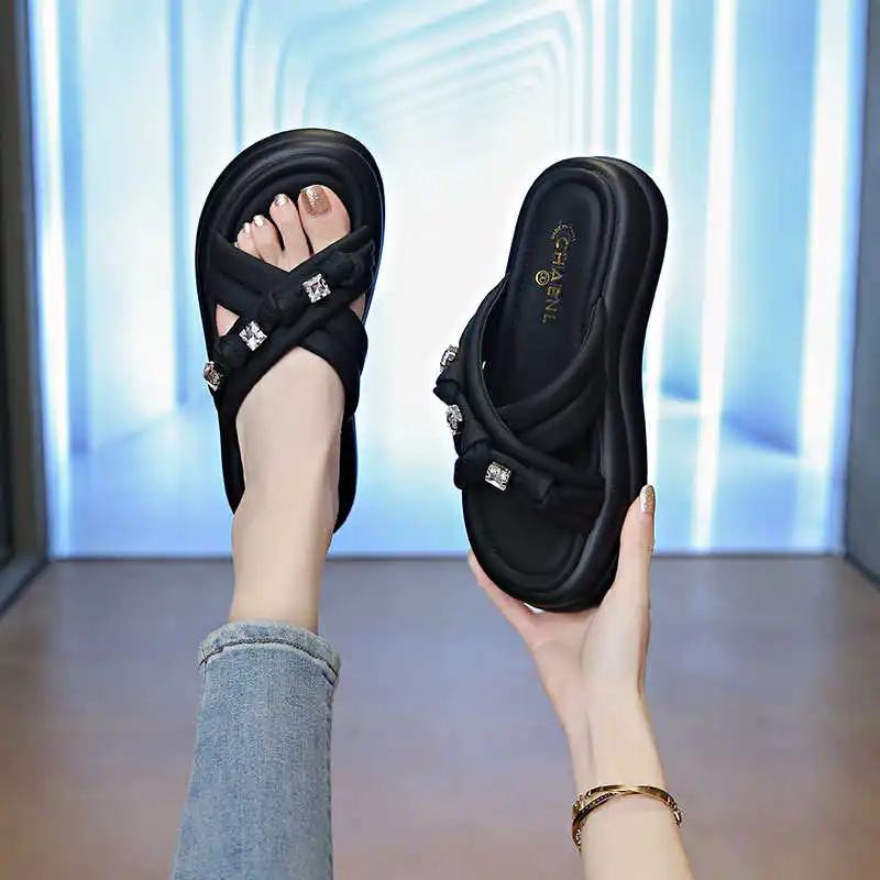 Fashion Two Strips Round Toe Women's Platform Summer Shoes Dress Long Heel Ladies Sport Shoes Sneakers Vip Super Deals Sapatenos