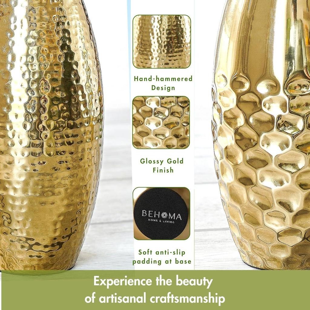 Decoratives for Indoor Outdoor Living Room Balcony |Golden Half Hammered & Full Hammered Oblong Shape (Flower Not Included) (Set of 2)