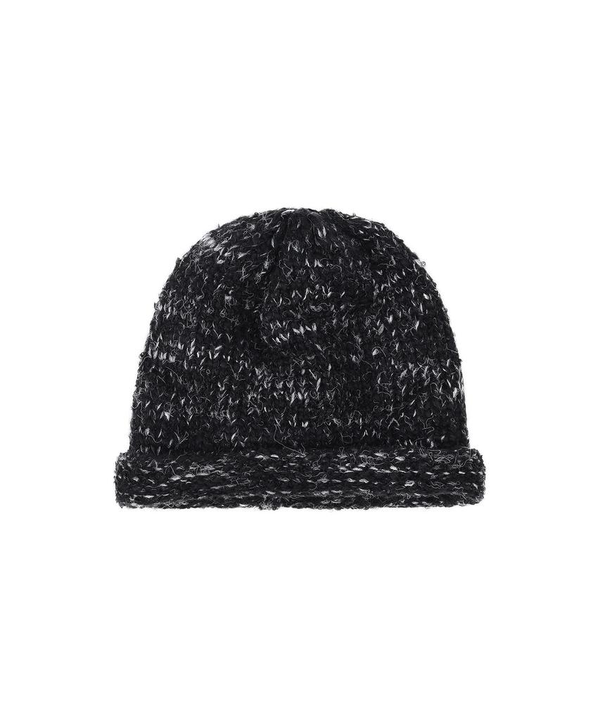 Bajal Va Square Long Label Roll-Up Beanie Black