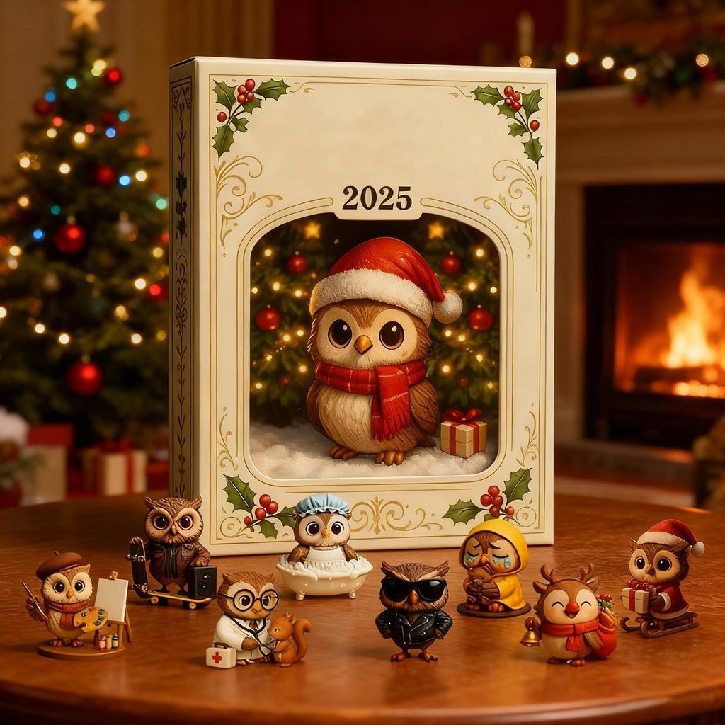 2026 Christmas Countdown Calendar Pendant 2D Flat Acrylic Animal-Theme Ornament 24Days Owl Ornament Countdown Calendar Xmas Gift