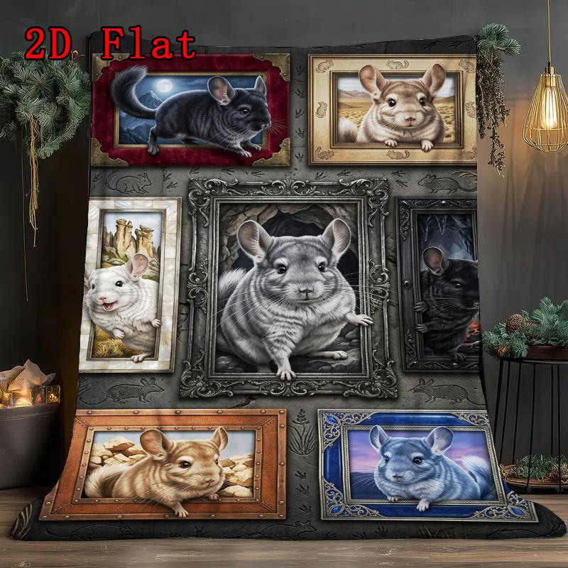 Chinchilla Portraits Rug 2D Flat Pattern Flannel Blanket, High quality All Seasons, Home Decor, Warmth and Comfort, Perfect for Christmas Gifts.