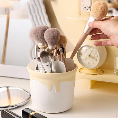 Organizador de porta-pincéis, cosméticos giratórios 360° com tampa para maquiagem de mesa