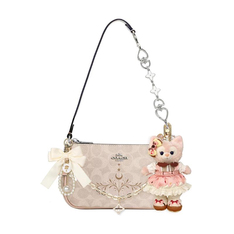 

COACH shoulder bag [Customized bag] Nolita 19 micro-label logo zipper closure, extension chain, printing, scarf, bow, doll Warmth of Time Basic Style коричневий
