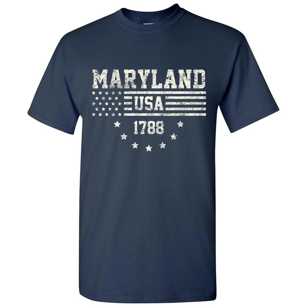 USA Flag Statehood Maryland 1788 - America Founding State Pride T Shirt - Navy