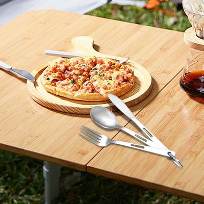 Set di Posate da Campeggio Utensili Pentolame con Moschettone Stoviglie Tavola da Esterno Posate in Metallo per