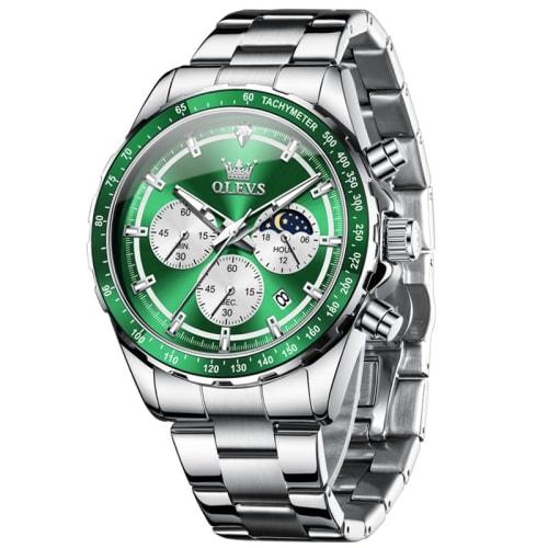 

OLEVS Men s Quartz Watch, Popular Wristwatch for Business and Students, Moon Phase Chronograph Watch with Luminous Function, Waterproof, Date Display,