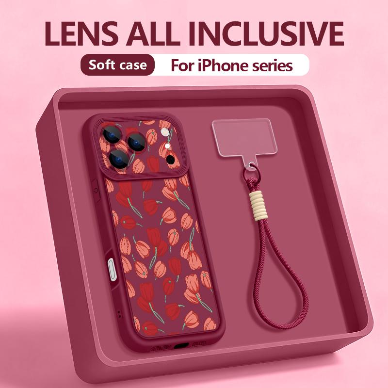 INS Floral Pattern Lanyard Case For iPhone 17 Pro Max iPhone 16 15 Pro Max 14 13 11 16E 17E Shockproof Bumper Wristband Cover