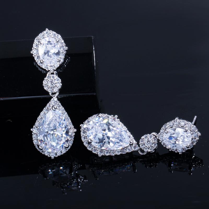 WWJ White Golden Color Party Jewellery Paved AAA Cubic Zirconia Drop Earrings