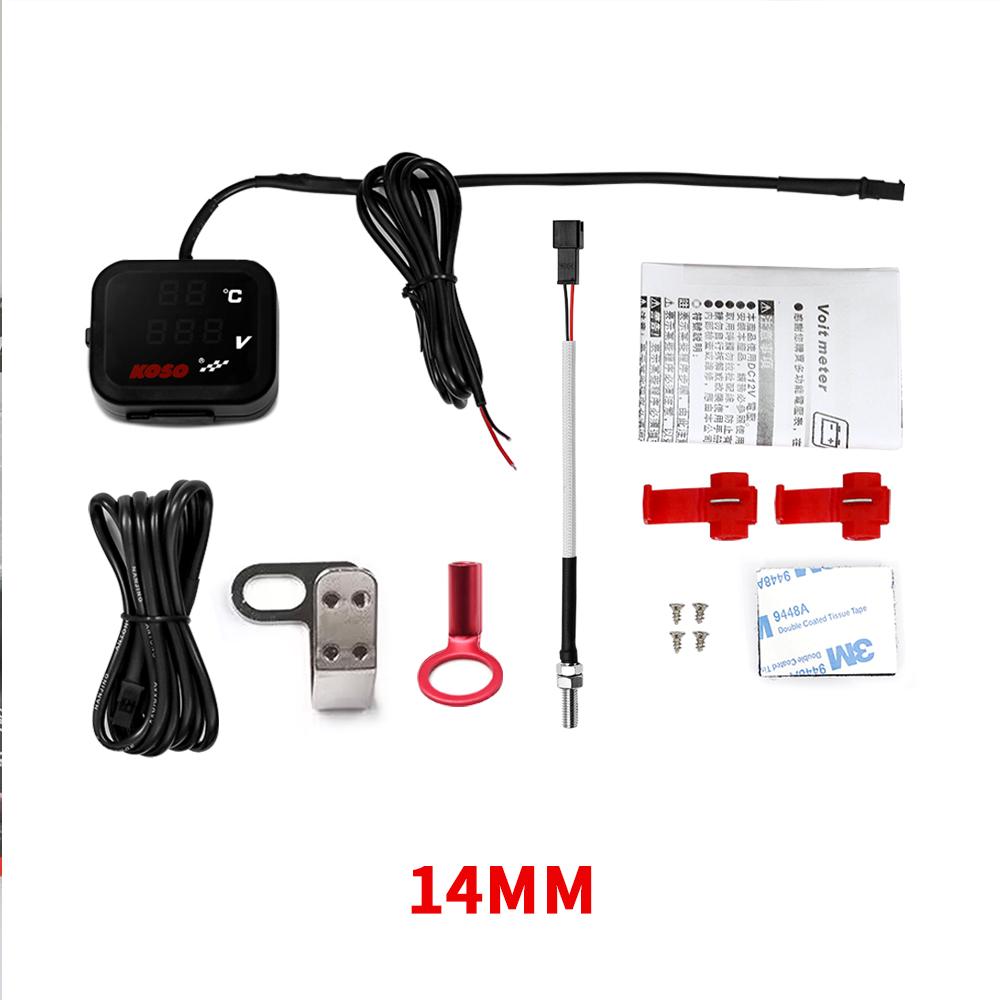 KOSO Cylinder Head Temperature Gauge Motorcycle Universal Cylinder Temp Volt Phone USB Charging 3 In 1 Mini LCD Digital Meter