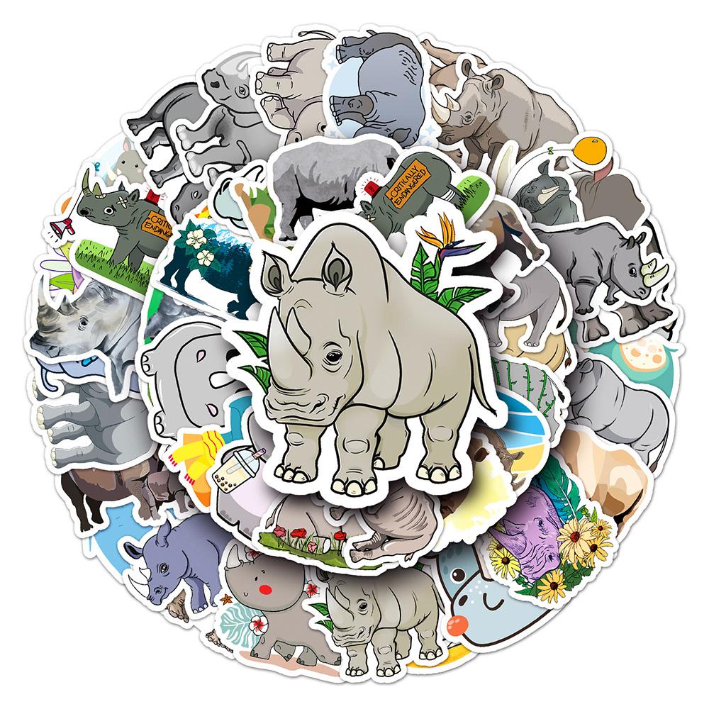 10 30 50Pcs Animal Rhinoceros Cartoon Stickers Cute Graffiti Decals Diy Notebook Scrapbook Laptop Phone Classic Kids Toy Sticker