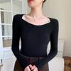 Women's Slimming Off-Shoulder Cashmere Knit Top - Round Neck, Ribbed, Elegant Wool Sweater