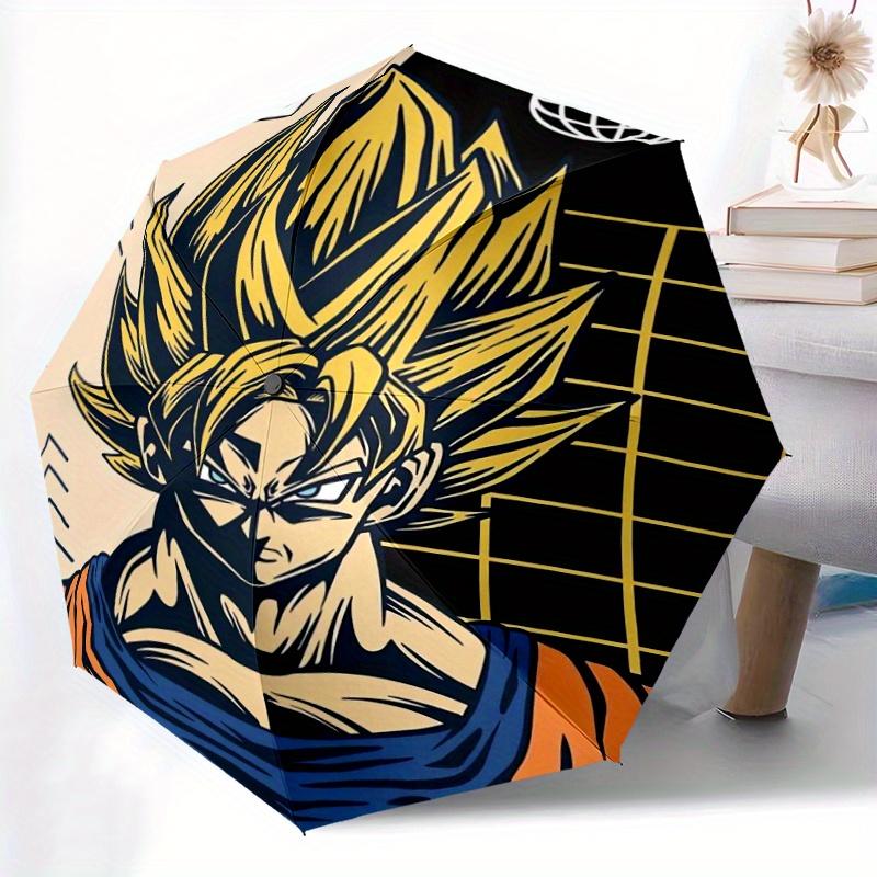 Dragonball Z Goku Automatic 3-Fold Fashion Umbrella Design, Cute Cartoon Pattern, Portable Outdoor Umbrella, Perfect, Holiday Gift for Disney fans.C01