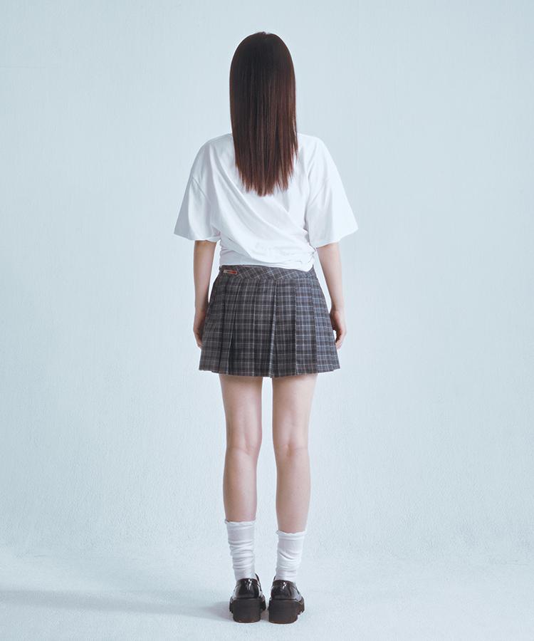 FOUR YOUNG Slit Pleats Skirt Check