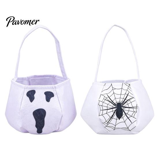 Halloween Party Decoration Cute Treat or Trick Bag with Handle for Kids, Reusable Non Decor Woven Candy Goodie Bag, Soft Handbag Basket Favors
