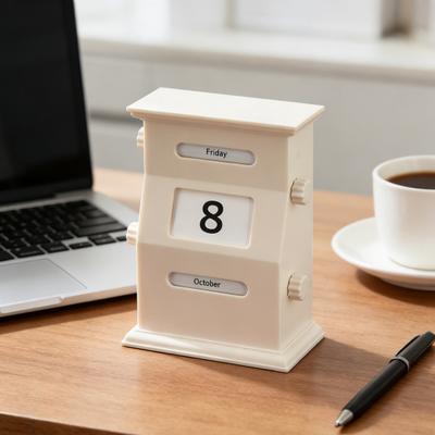 Perpetual Calendar Retro Style Desktop Calendar with Rotating Display Easy Manual Date Month Day Setting Calendar
